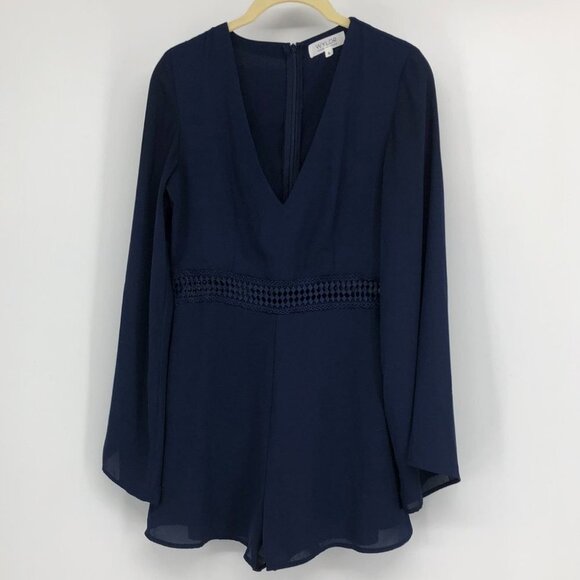 WYLDR Navy Hope So Romper diamond cutout long bell sleeves size small - Picture 3 of 16